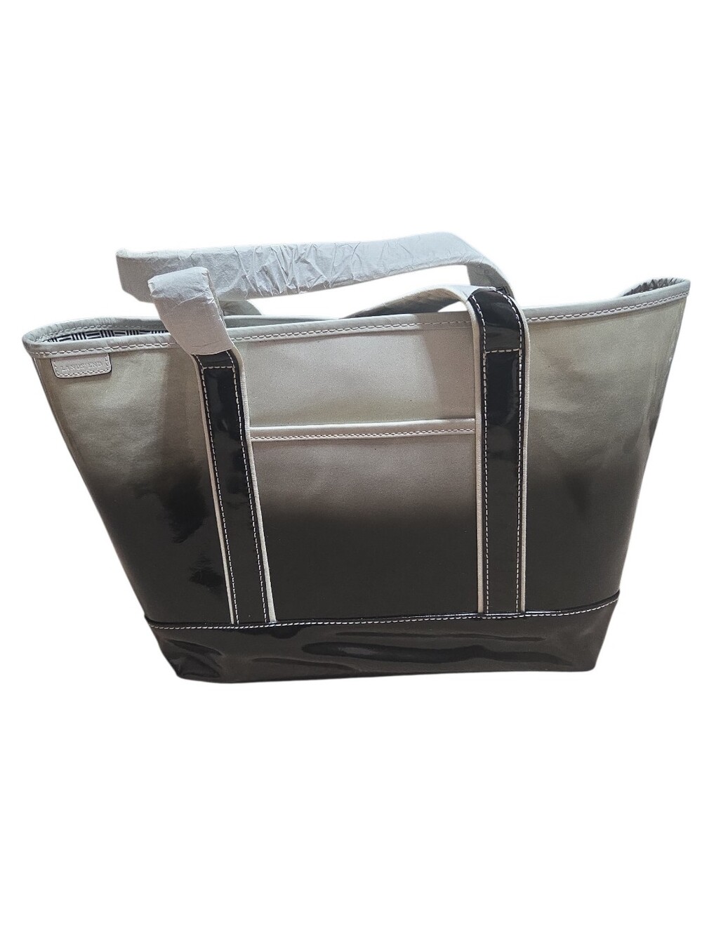 Lands' End canvas tote bag with a dip-dye black patent leather trim New Vacation